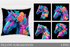 Horse Pillow Sublimation. Horse Flowers Pillow Design Product Image 1