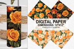 Orange Roses Flowers Digital Paper - Flowers Background Product Image 1