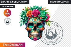 Floral Sugar Skull Day of the Dead Clipart, dia de muertos Product Image 1