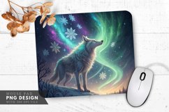Glowing Wolf Under the Aurora Borealis Mouse Pad PNG Design Product Image 1