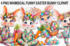 Whimsical Funny Easter Bunny Clipart Watercolor png Product Image 1