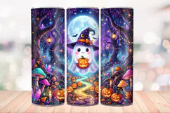 Cute Halloween Witch Ghost 20 OZ Skinny Tumbler Wrap Png. Product Image 4