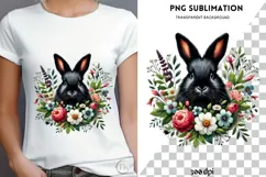 Black rabbit with flowers png design for T-shirts Product Image 4