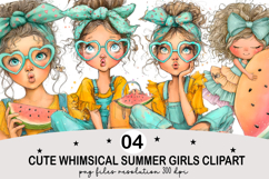 Whimsical Summer Girls Clipart Watercolor png Product Image 1