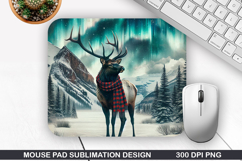 Bull Elk Mouse Pad Sublimation, Christmas Mouse Pad PNG Product Image 1