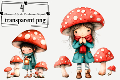 Whimsical Girl Mushroom Clipart Watercolor PNG Product Image 1