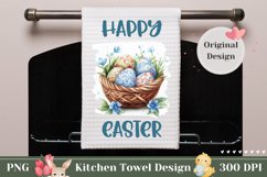Happy Easter Kitchen Towel Template, Easter Basket PNG Product Image 1