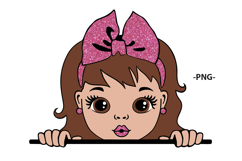 Cute Girl Face with Pink Glitter Bow Clipart PNG SVG Product Image 3