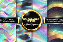 Holographic Waves Digital Papers - 04 variations Product Image 1