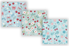 Cherry Floral Seamless Pattern Bundle, Blue Gingham Cherry Product Image 4