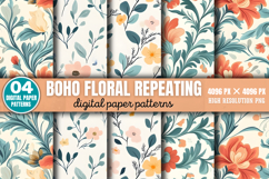 Boho Floral Repeating Patterns Digital Paper Background PNG Product Image 1