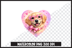 Valentine Dog in Heart Frame Cute Watercolor Clipart Product Image 1