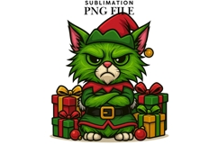 Green funny Christmas cat png design for T-shirts Product Image 1