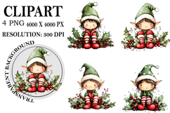 Christmas Elf Clipart, Funny Elf Clip Art Watercolor PNG Product Image 1