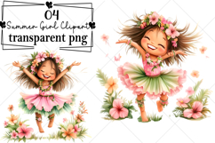 Whimsical Hawaiian Summer Girl Clipart Watercolor PNG Product Image 1