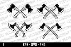 Lumberjack wood works. Crossed lumberjack axes on wooden stu Product Image 4