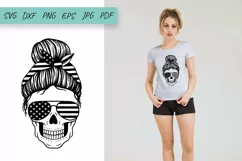 Mom life Svg, USA Flag Mom Skull svg, Mom Messy Bun svg Product Image 2
