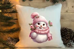 Pink Christmas Snowman Clipart, Christmas PNG Product Image 4