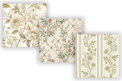 Cream Toile Digital Paper Pack, Vintage Floral Toile Product Image 4
