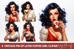 Vintage Pin Up Latin Coffee Girl Clipart Product Image 1