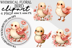 Whimsical Floral Bird Clipart Product Image 1