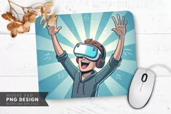 Excited VR Gamer in Action Mouse Pad PNG Design Product Image 1