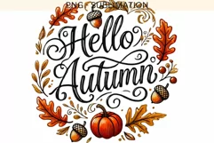 Hello Autumn Digital Print, Cozy Fall Vibes PNG, Vintage Product Image 4