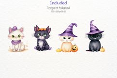 Cat Halloween Watercolor 24 Cliparts Ai Generated Art Product Image 4