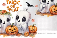 Trick or Treat, Halloween Lettering PNG, Ghost and Pumpkin Product Image 4