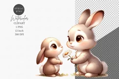 Mothers Day, Bunny clipart, Flowers clipart, Cute animals Product Image 1