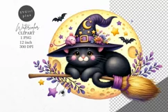 Halloween clipart, Black cat clipart, Cat sublimation Product Image 1