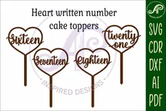Heart number cake topper SVG laser cut 16 17 18 and 21 Product Image 4