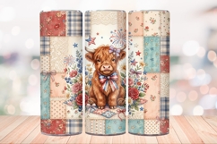 Patriotic Coquette Highland Cow 20 OZ Skinny Tumbler PNG. Product Image 4