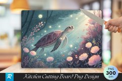 Dreamy Turtle Swim with Glowing Pastels Cutting Board PNG Product Image 1