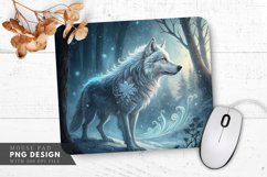 Silver Ice Wolf in a Mystical Forest Mouse Pad PNG Design Product Image 1