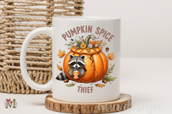 Pumpkin Spice Thief PNG, Cute Raccoon Sublimation Design Product Image 3