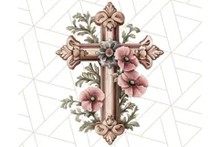 Faith Cross PNG with Flowers, Watercolor Religious Art Print Product Image 4