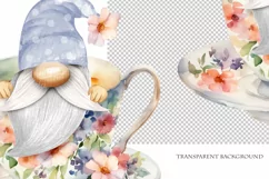 Watercolor gnome in a mug of tea with cookies, Gnome PNG Product Image 4