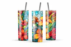 Tropical flower tumbler Stained glass tumbler wrap summer Product Image 4