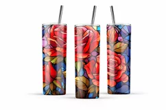 Roses tumbler wrap Stained Glass Png 20 Oz Sublimation Product Image 4