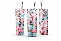 Cherry blossom skinny tumbler sublimation designs PNG Product Image 4