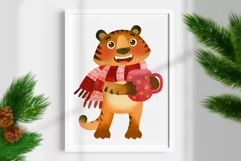 Cute Tiger watercolor clipart, Holiday Christmas 2022 Product Image 3