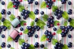 Colourful Macarons and Berries Seamless Patterns, Summer PNG Product Image 3
