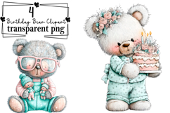 Whimsical Birthday Teddy Bear Clipart Watercolor PNG Product Image 1