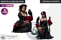 Gothic Girls with raven and roses fantasy PNG Clipart Product Image 1