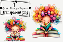 Quirky Book Girl Clipart Watercolor PNG Product Image 1