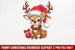 Funny Christmas Reindeer Clipart Bundle PNG Product Image 5