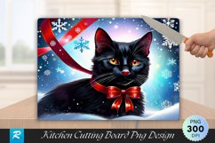 Playful Black Cat with Red Ribbon Cutting Board PNG Product Image 1