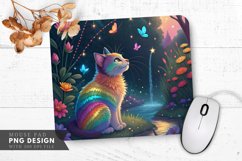 Whimsical Rainbow Cat in an Enchanted Garden Mouse Pad PNG Product Image 1