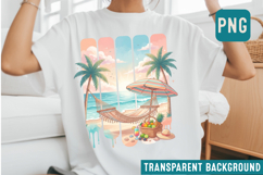Pastel Tropical Beach PNG, Summer Hammock Sublimation Design Product Image 1